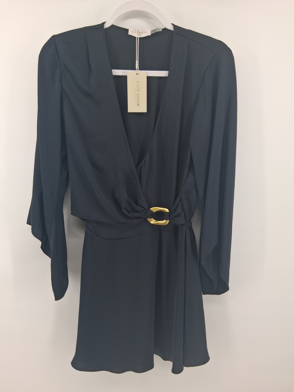 Ramy Brook Black Wrap Mini Dress with Gold Buckle Detail